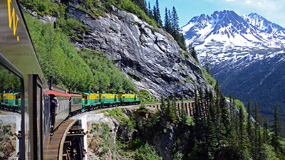 Train Traveling Through Mountains